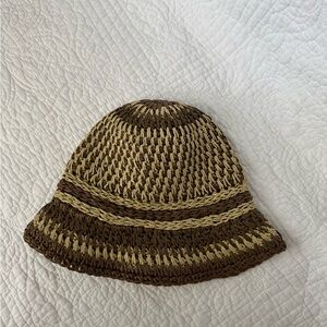 Zara Beige and Brown Woven Hat- Small